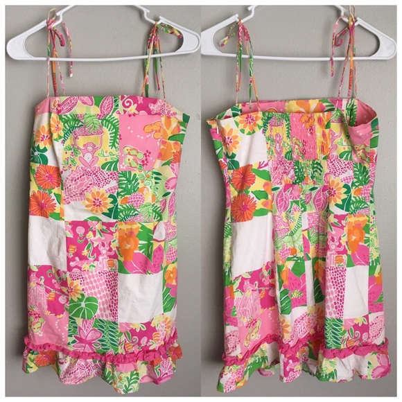 VTG Lilly Pulitzer Monkeys Floral Tie Dress 4 6 - Picture 2 of 3